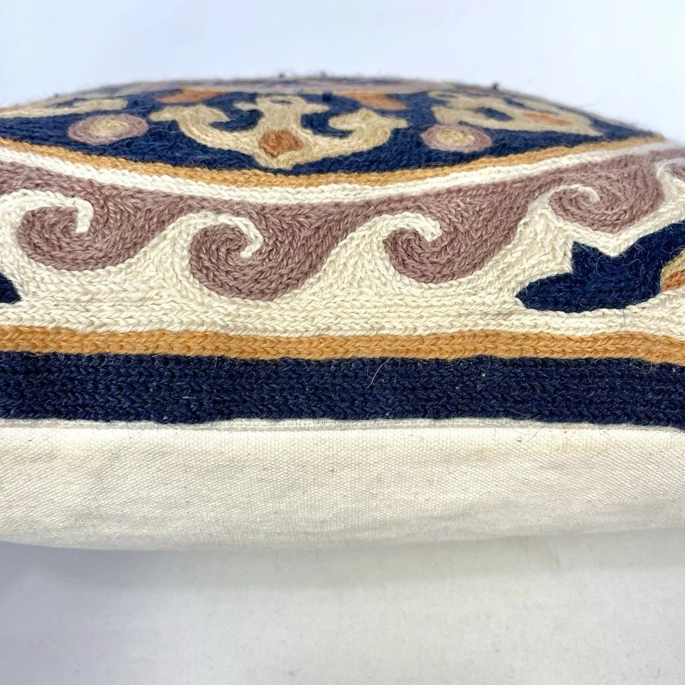 Greek Embroidered Nautical Throw Pillow 15x15 Dolphins‎ Anchors Coastal Decor